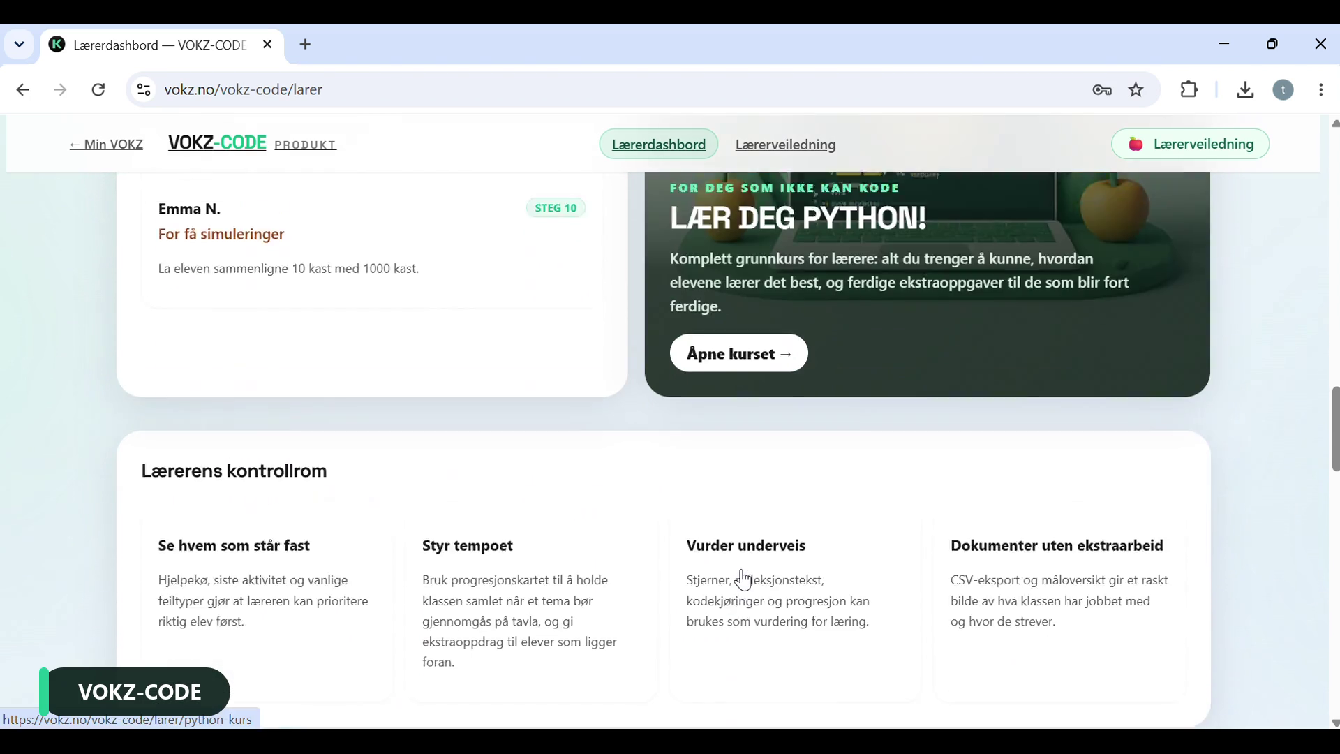 Forhåndsvisning: VOKZ-CODE for læreren